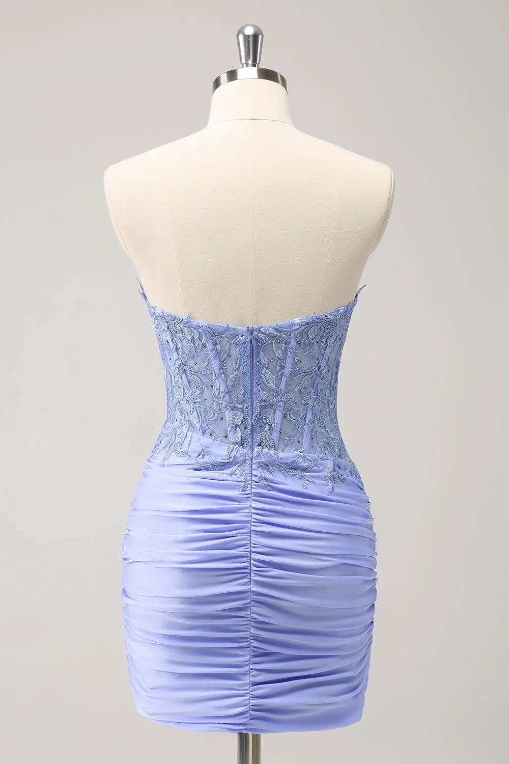 Lilac Strapless Corset Pleated Tight Homecoming Dress with Appliques sold by Zapaka product image thumbnail 2