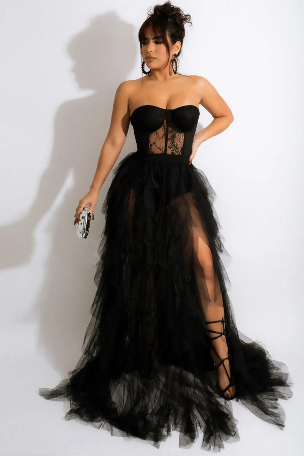 Tulle Sweetheart Black Prom Dress with Slit sold by Zapaka