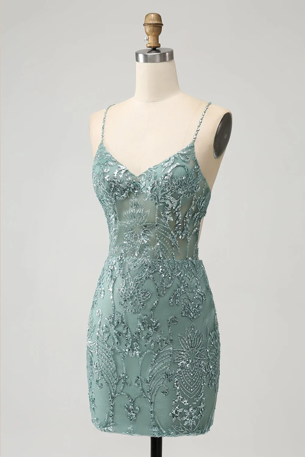 Green Bodycon Beaded Short Homecoming Dress with Criss Cross Back sold by Zapaka product image thumbnail 3