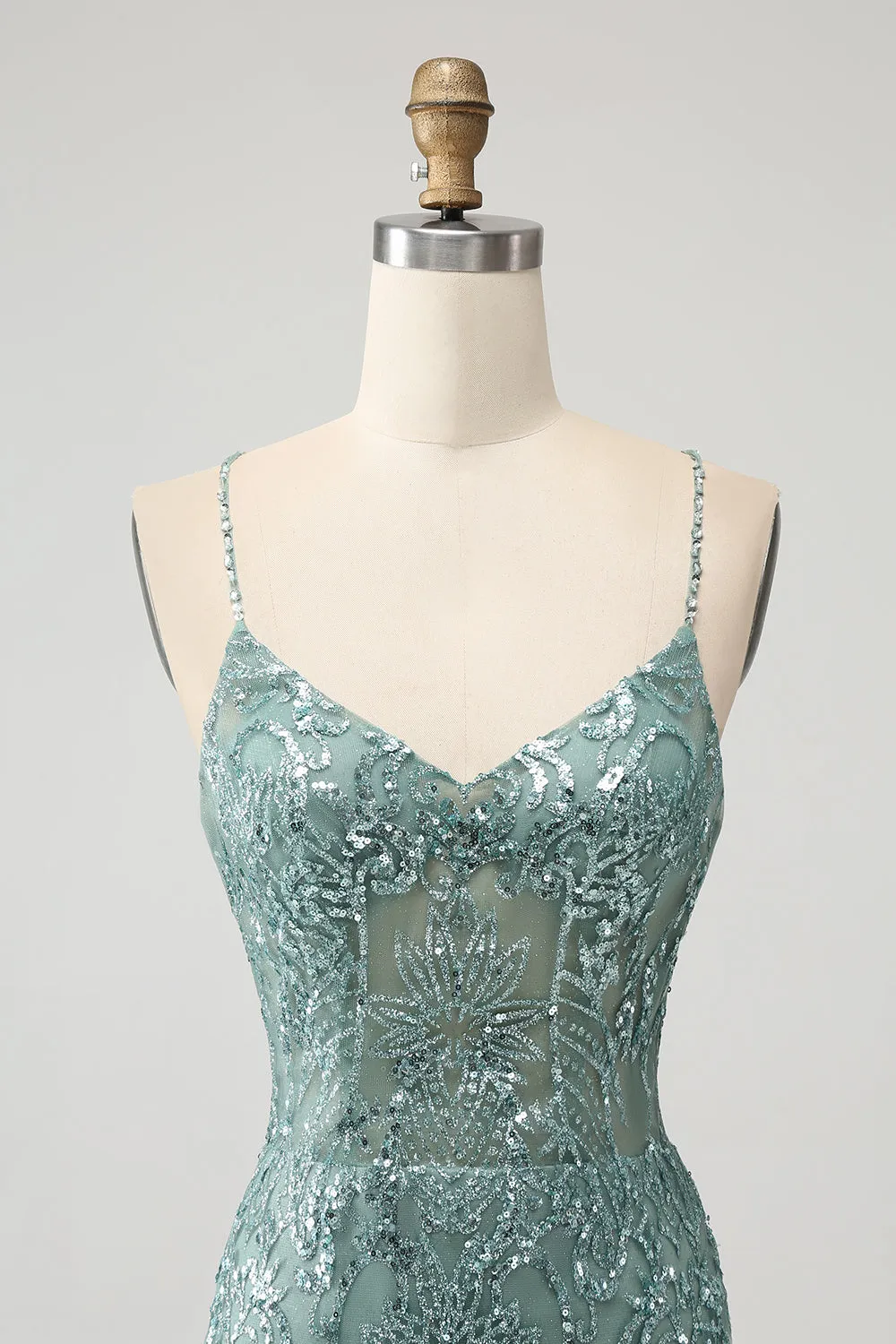 Green Bodycon Beaded Short Homecoming Dress with Criss Cross Back sold by Zapaka product image thumbnail 4