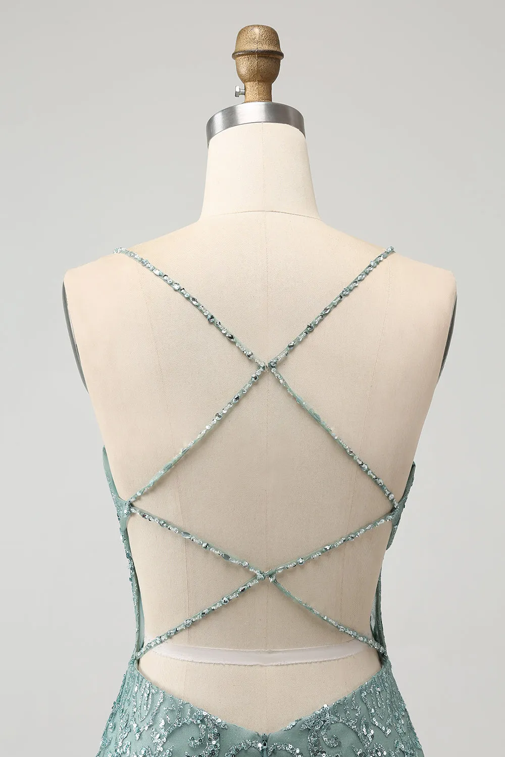 Green Bodycon Beaded Short Homecoming Dress with Criss Cross Back sold by Zapaka product image thumbnail 5