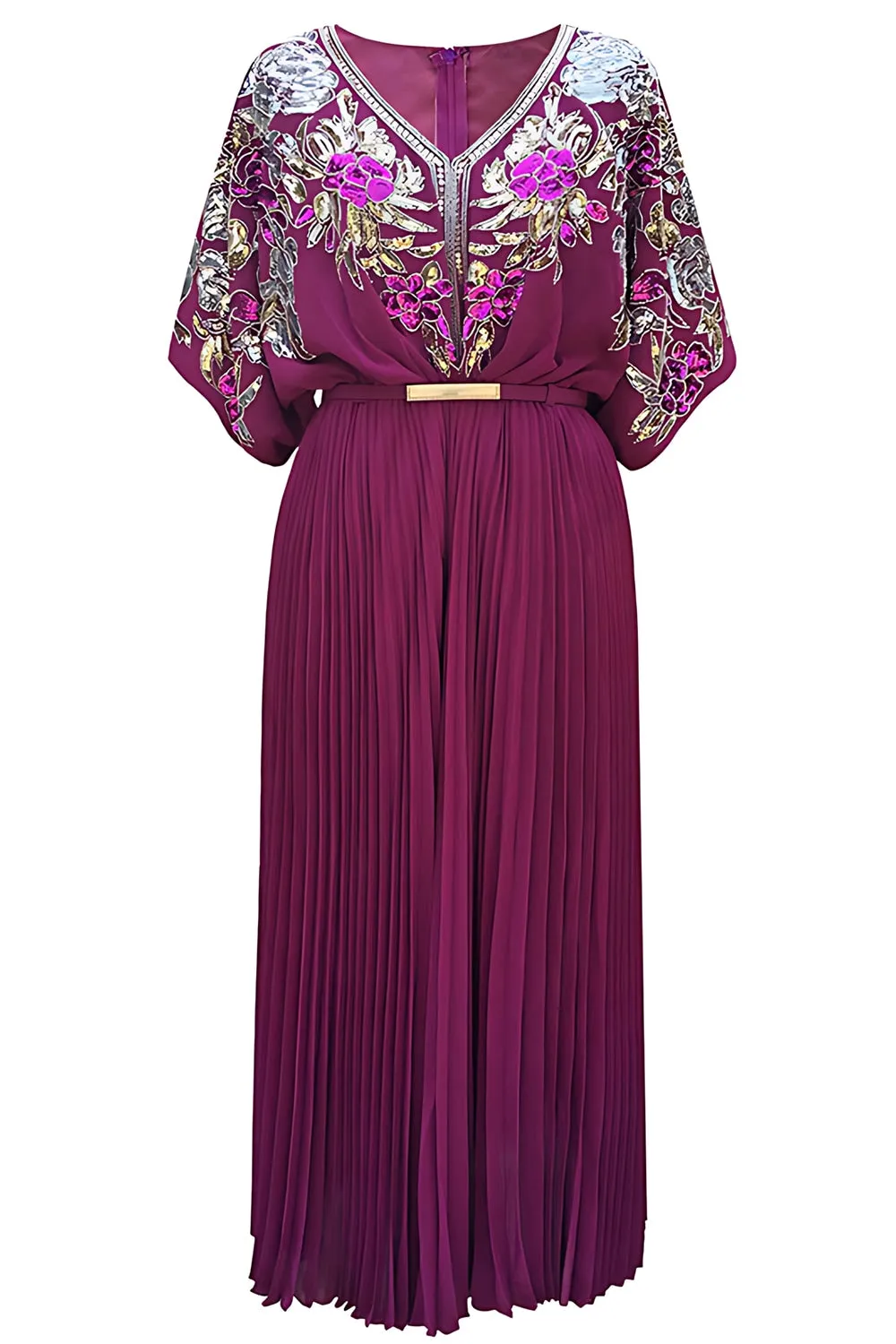 Black Sheath Sequins Pleated V-Neck 1920s Dress with Belt sold by Zapaka product image thumbnail 3