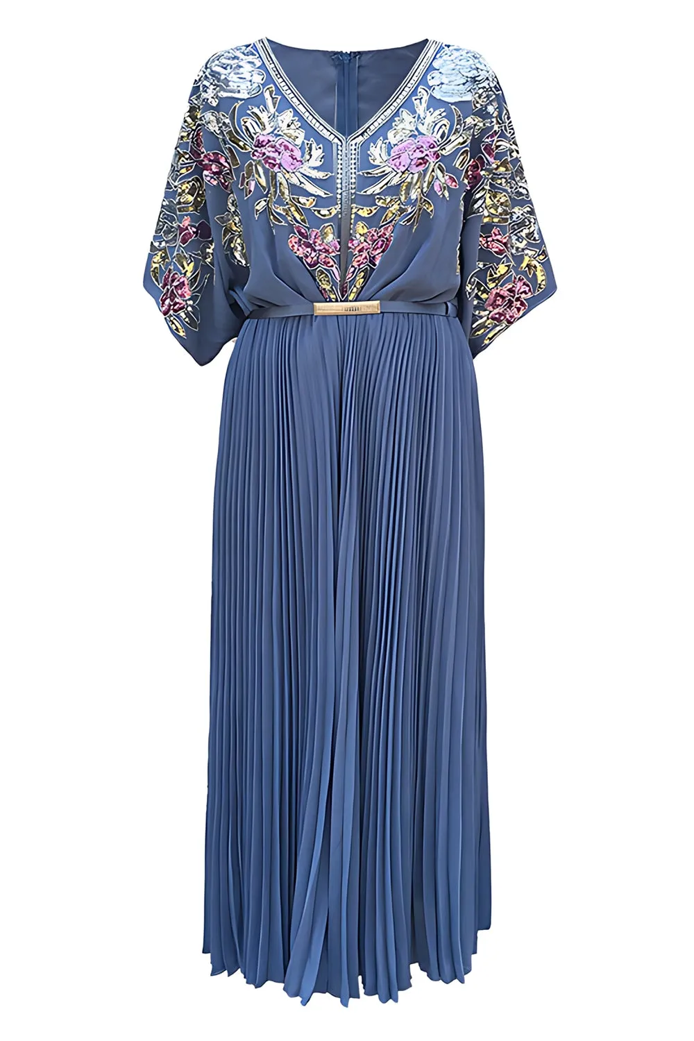 Black Sheath Sequins Pleated V-Neck 1920s Dress with Belt sold by Zapaka product image thumbnail 5