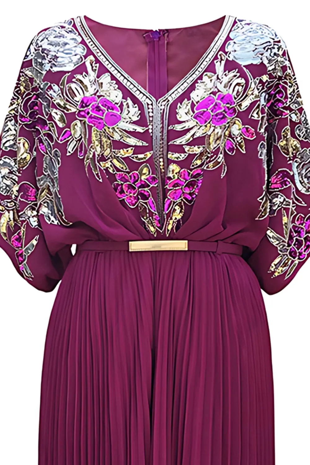 Black Sheath Sequins Pleated V-Neck 1920s Dress with Belt sold by Zapaka product image thumbnail 4