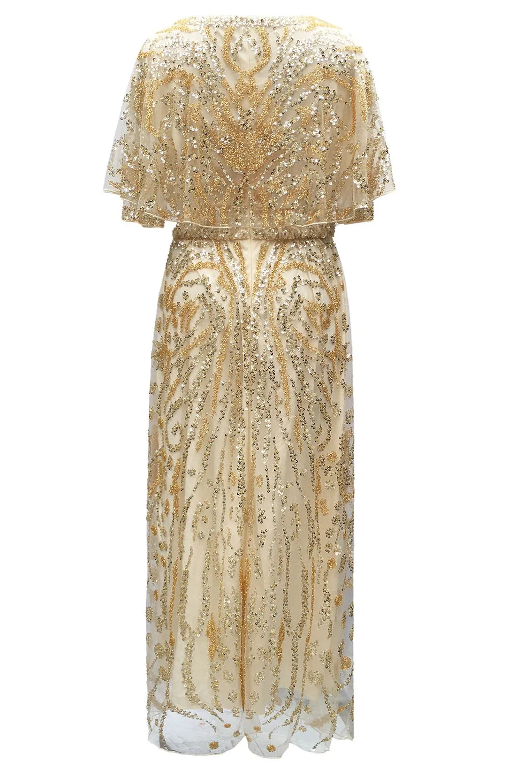Sparkly Apricot Beaded Sheath Boat Neck 1920s Dress with Sequins sold by Zapaka product image thumbnail 2