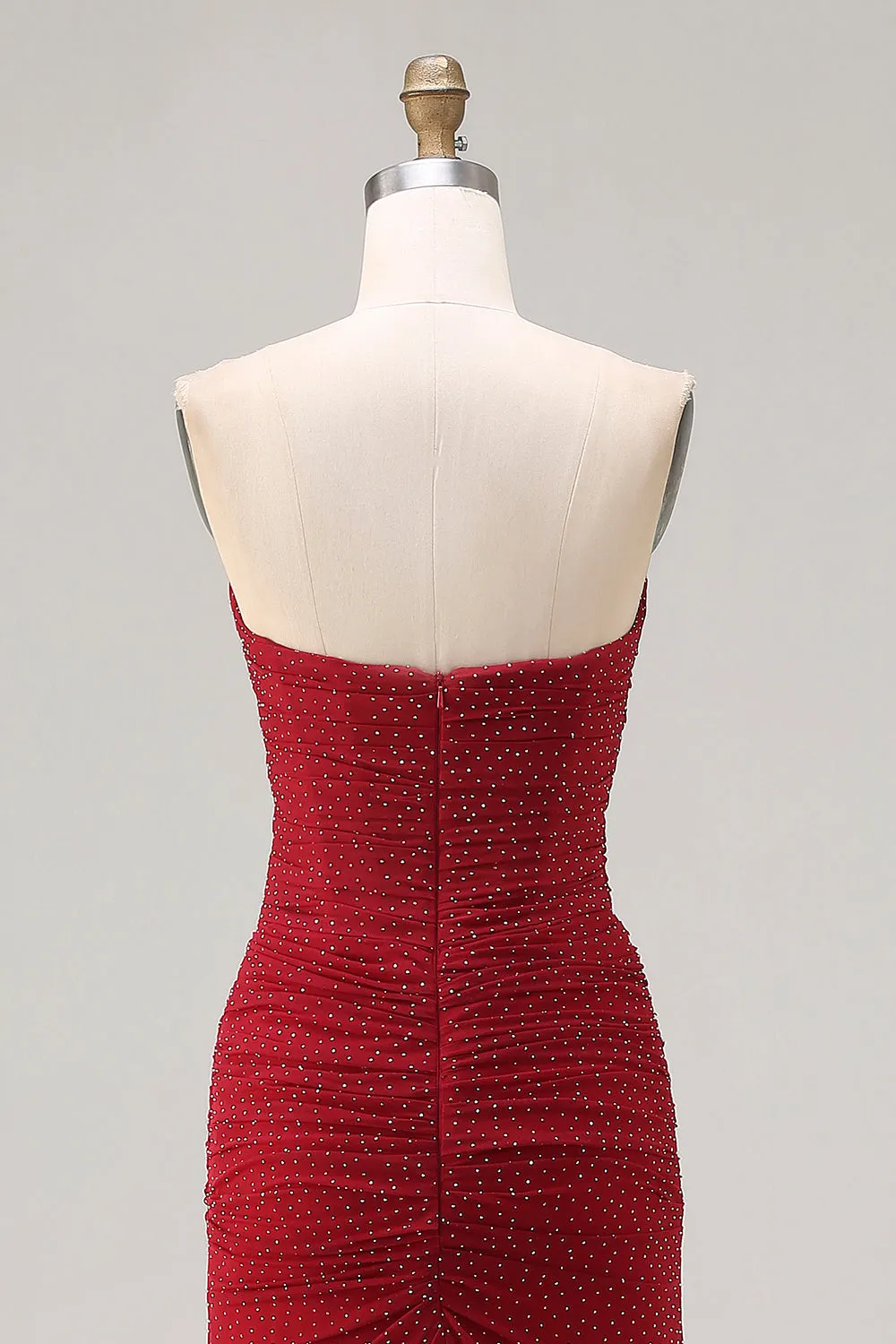 Strapless Red Mermaid Beaded Satin Long Prom Dress sold by Zapaka product image thumbnail 5