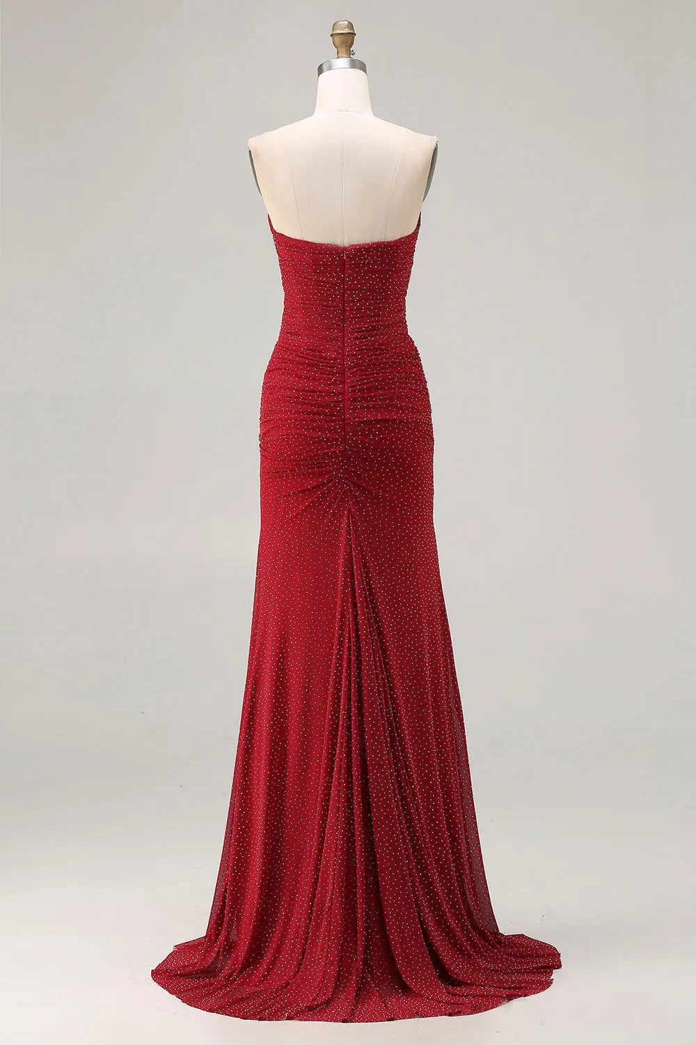 Strapless Red Mermaid Beaded Satin Long Prom Dress sold by Zapaka product image thumbnail 2