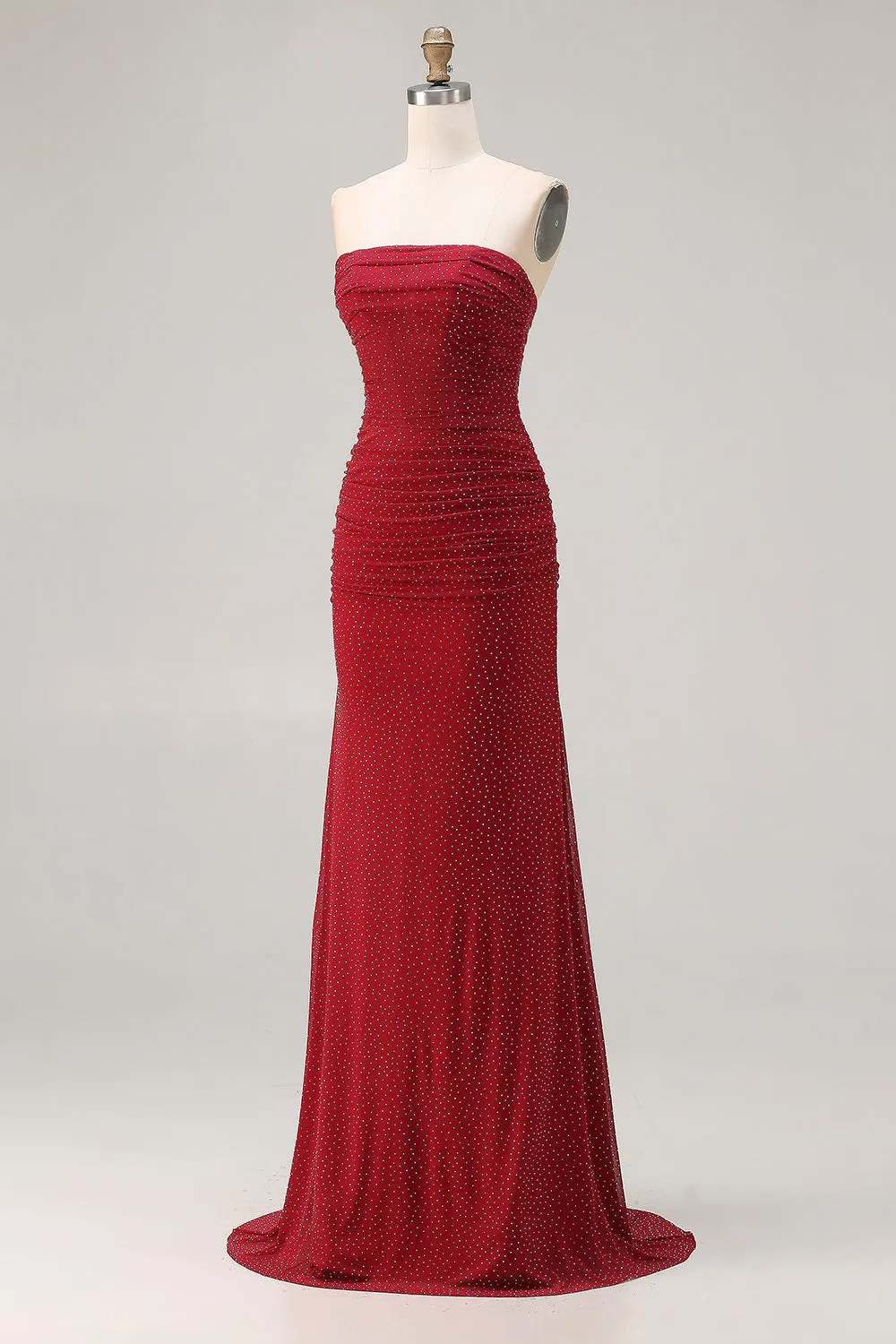 Strapless Red Mermaid Beaded Satin Long Prom Dress sold by Zapaka product image thumbnail 3