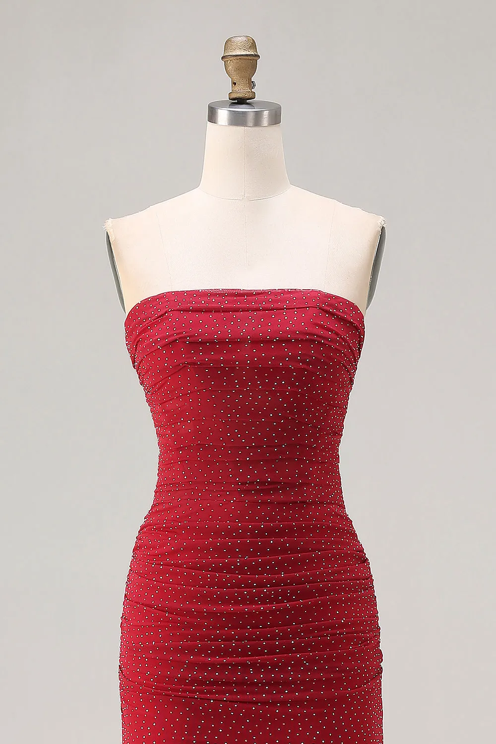 Strapless Red Mermaid Beaded Satin Long Prom Dress sold by Zapaka product image thumbnail 4