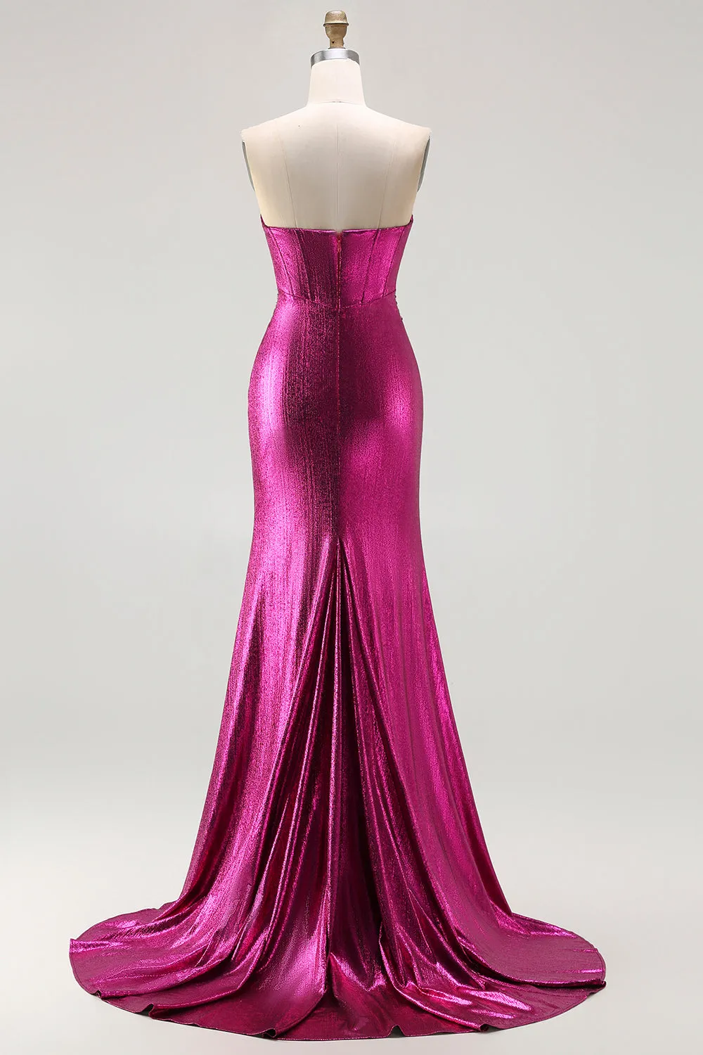 Metallic Fuchsia Mermaid Beaded Corset Strapless Long Prom Dress sold by Zapaka product image thumbnail 2