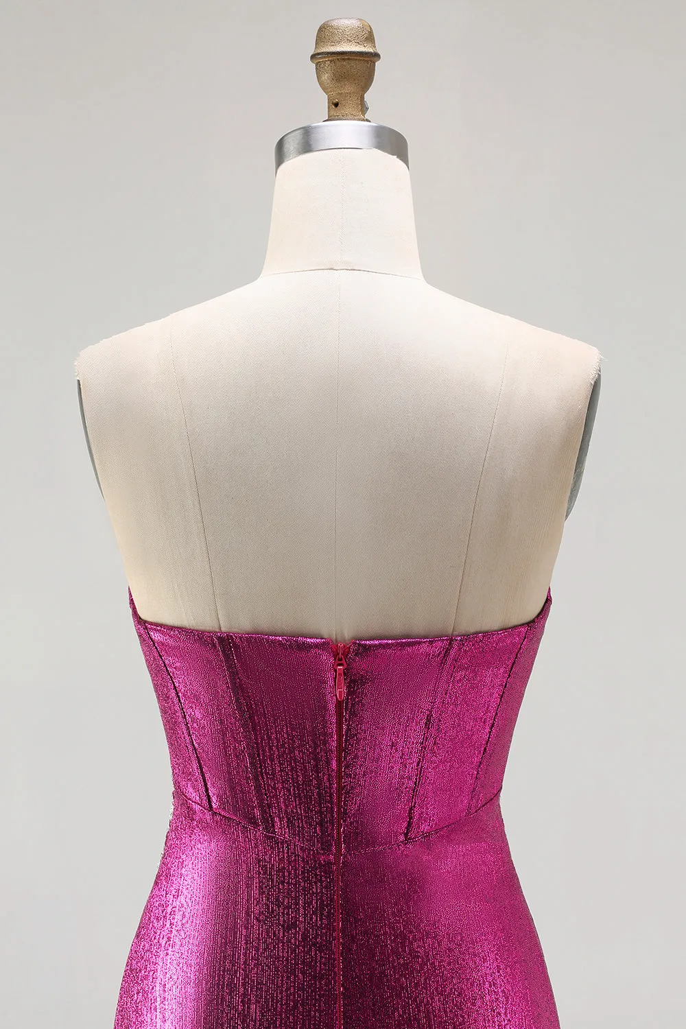 Metallic Fuchsia Mermaid Beaded Corset Strapless Long Prom Dress sold by Zapaka product image thumbnail 5