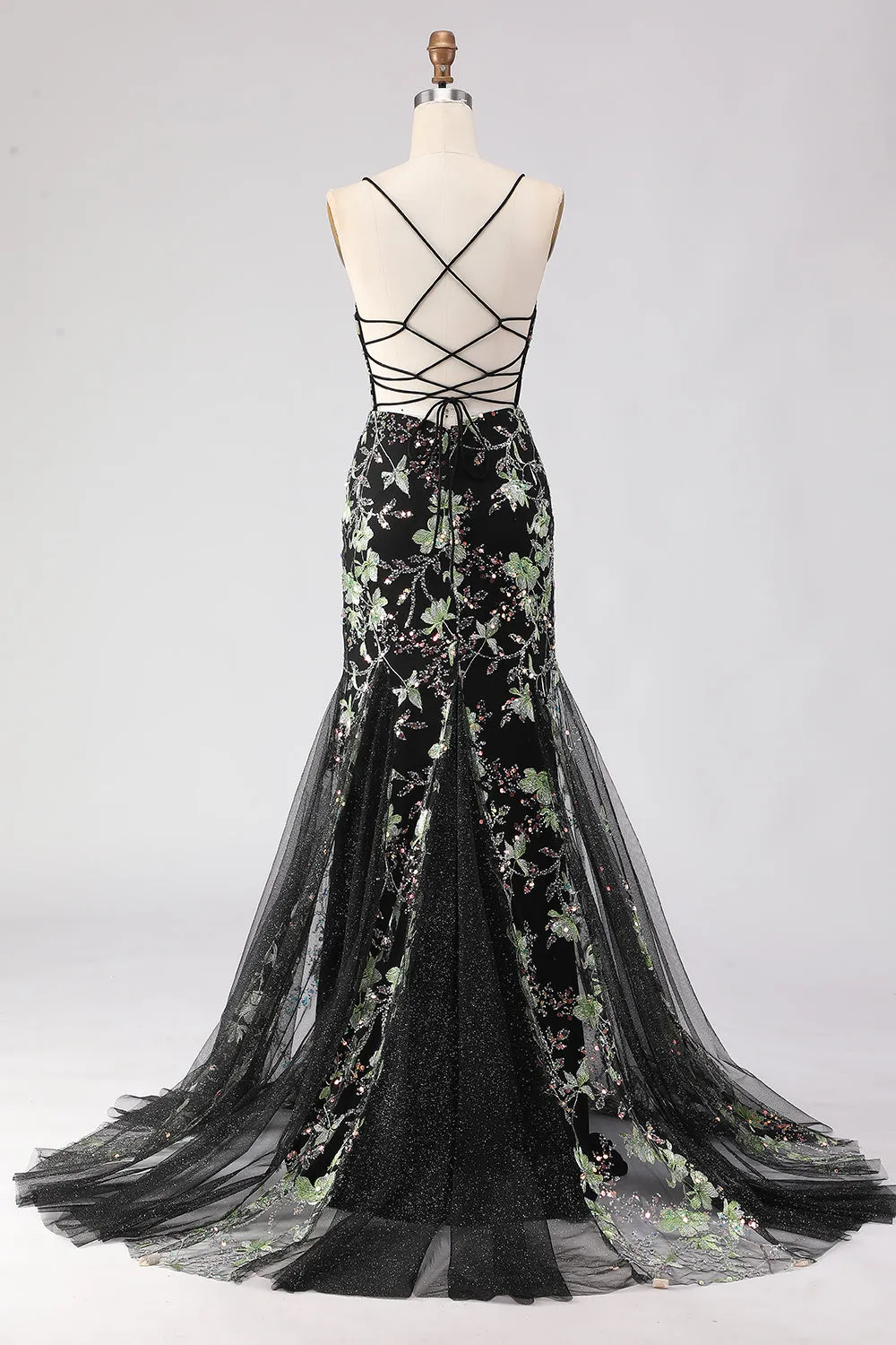 Sparkly Black Mermaid Sequins Corset Long Prom Dress with Lace Up Back sold by Zapaka product image thumbnail 2