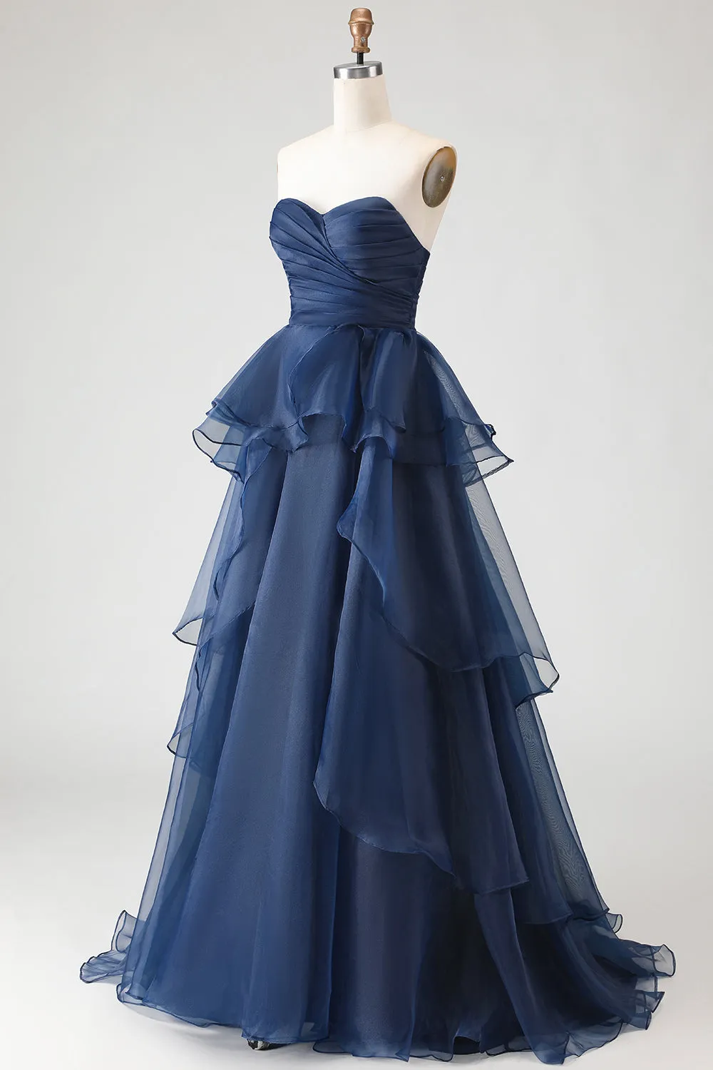 Navy Princess Strapless Ruffled A-Line Long Prom Dress sold by Zapaka product image thumbnail 3