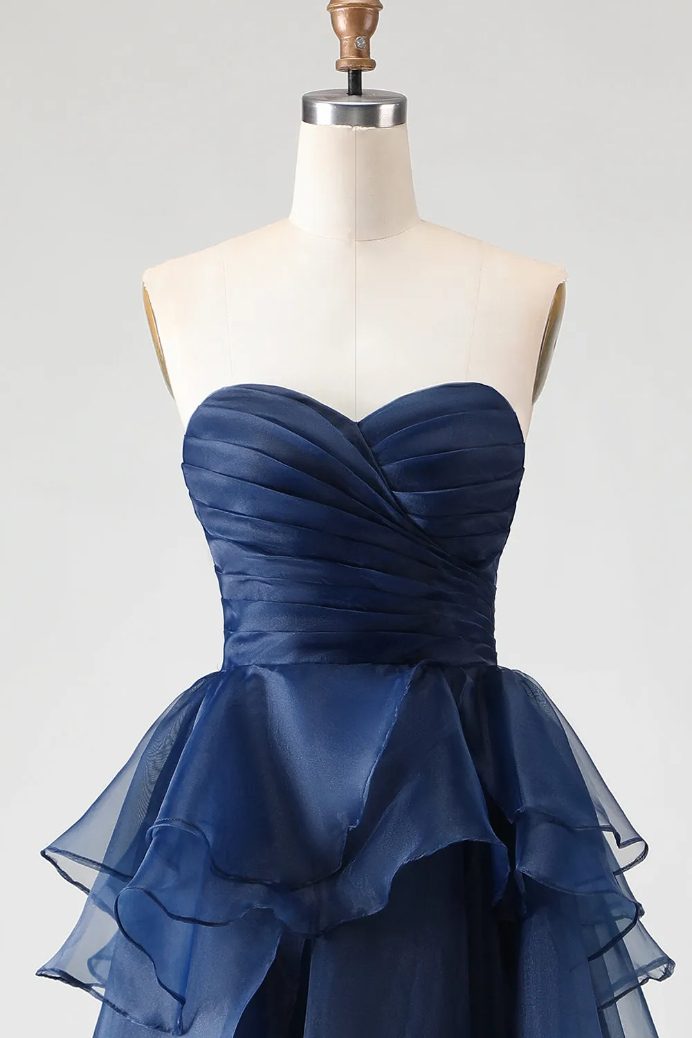 Navy Princess Strapless Ruffled A-Line Long Prom Dress sold by Zapaka product image thumbnail 4