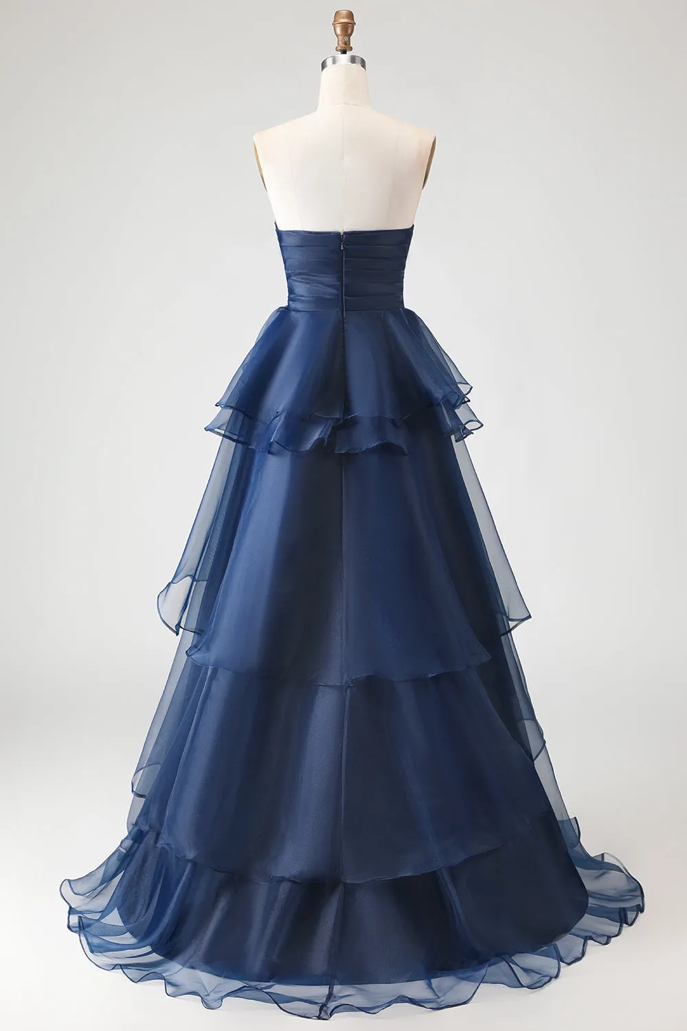 Navy Princess Strapless Ruffled A-Line Long Prom Dress sold by Zapaka product image thumbnail 2