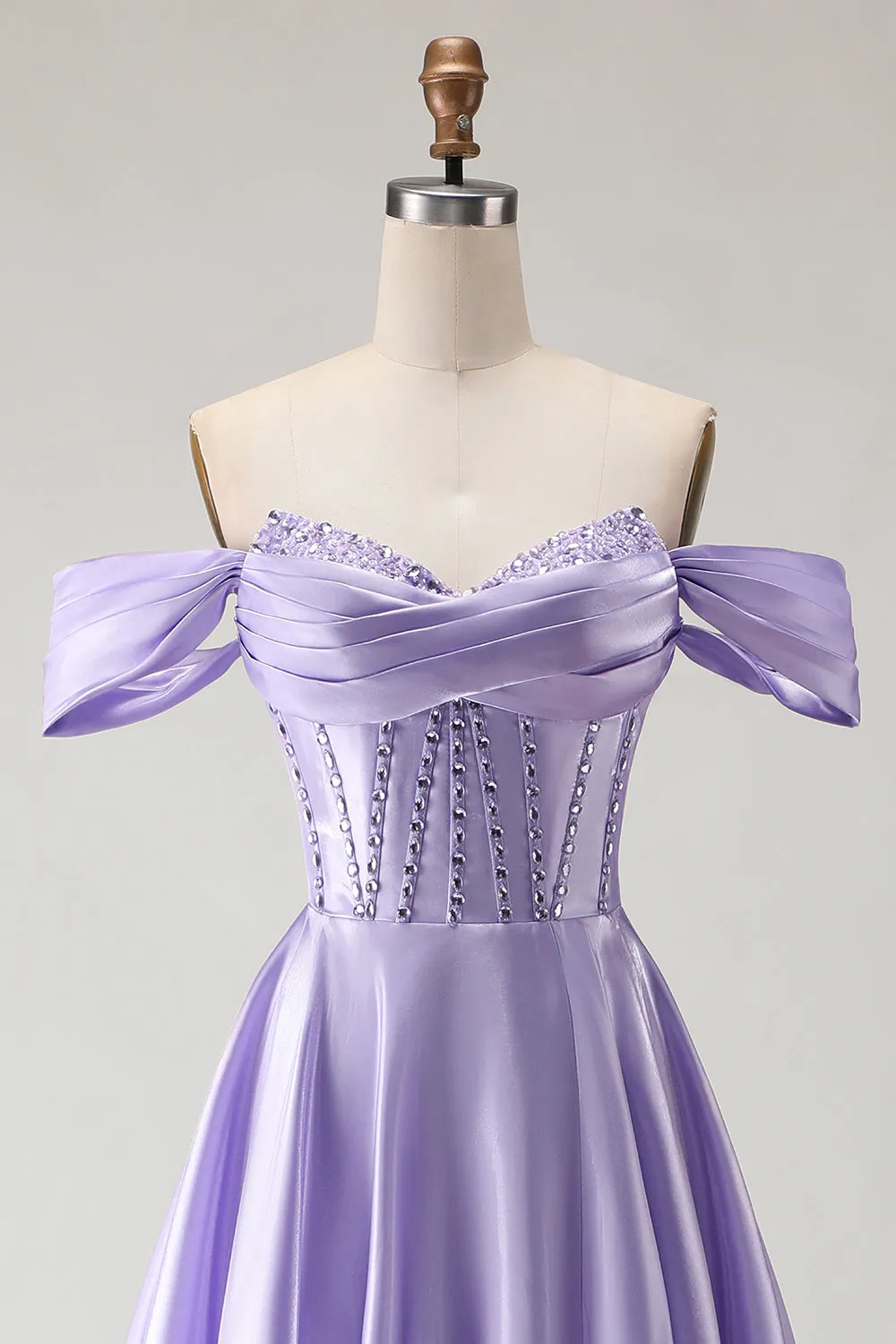 Off The Shoulder Beaded A Line Purple Corset Long Prom Dress with Slit sold by Zapaka product image thumbnail 4