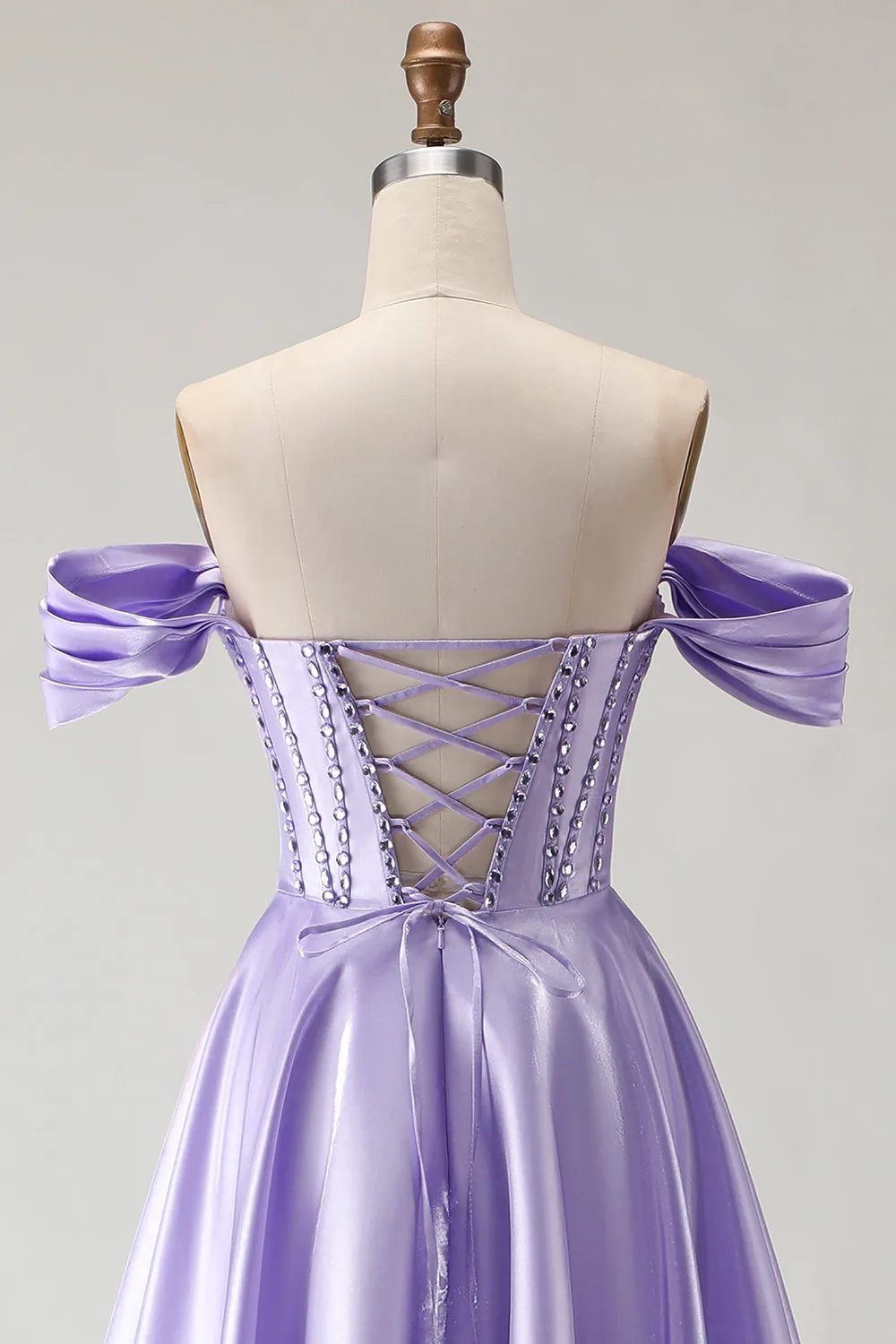 Off The Shoulder Beaded A Line Purple Corset Long Prom Dress with Slit sold by Zapaka product image thumbnail 5