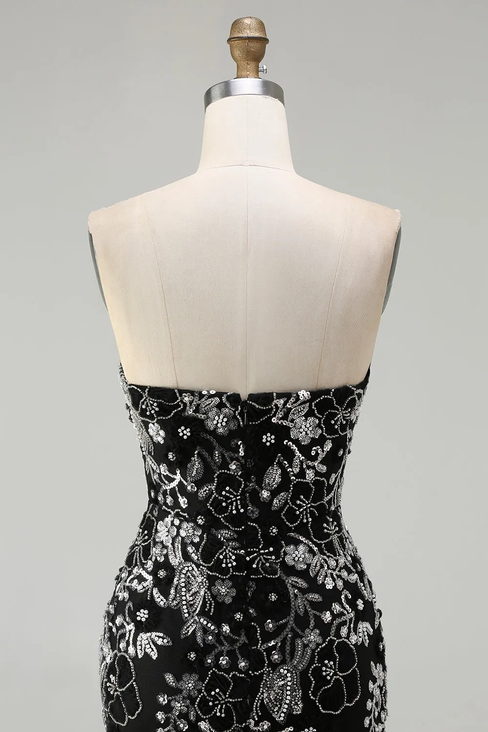 Black Mermaid Strapless Appliqued Long Prom Dress with Beading sold by Zapaka product image thumbnail 5