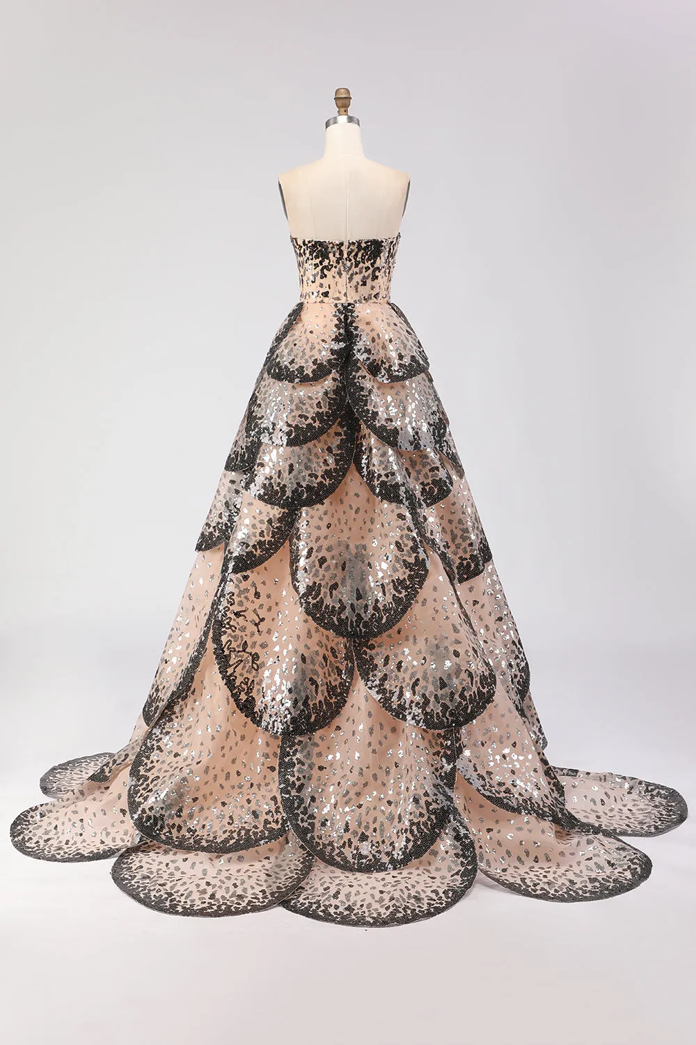 Sparkly Black Apricot Strapless A Line Sequin Tiered Princess Long Prom Dress sold by Zapaka product image thumbnail 2