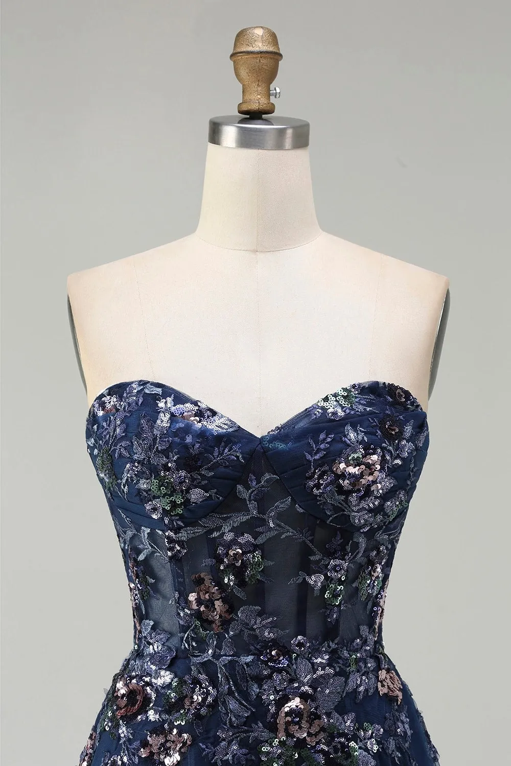 Navy Sweetheart A Line Sequin Corset Long Prom Dress with Slit sold by Zapaka product image thumbnail 4