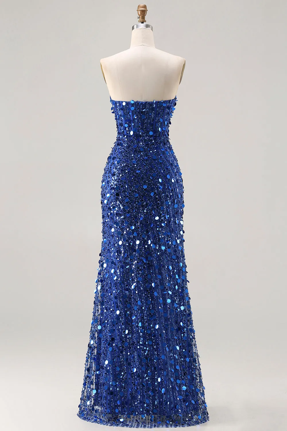 Sparkly Royal Blue Strapless Sheath Sequin Corset Long Prom Dress With Slit sold by Zapaka product image thumbnail 2