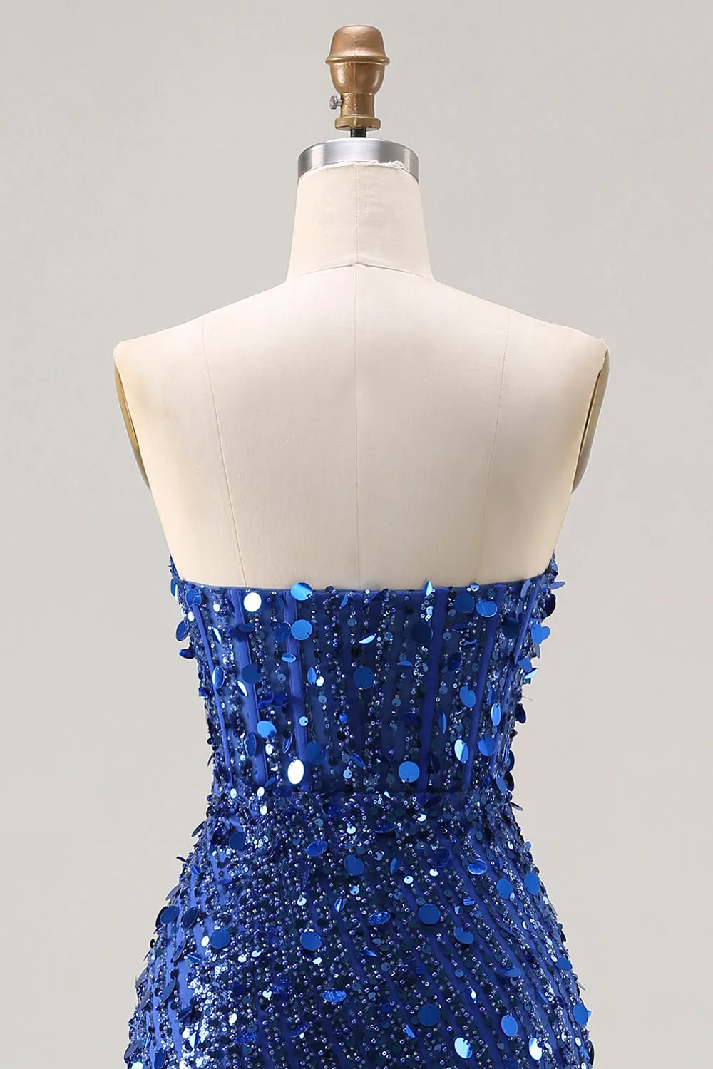 Sparkly Royal Blue Strapless Sheath Sequin Corset Long Prom Dress With Slit sold by Zapaka product image thumbnail 5
