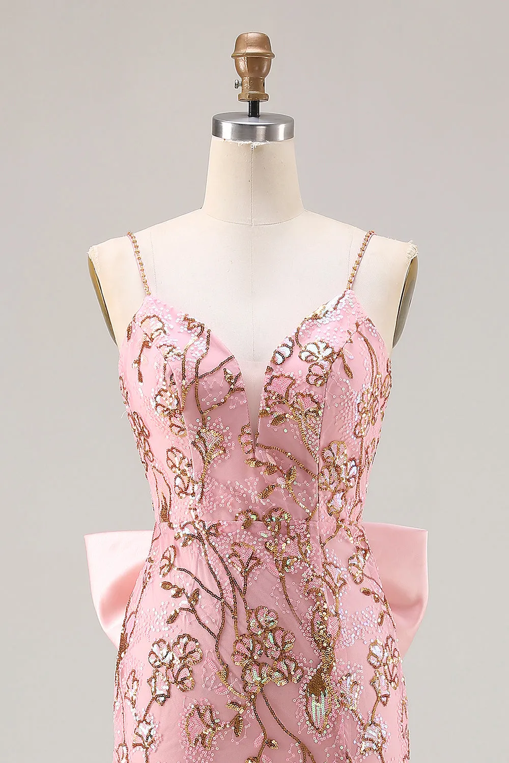 Sparkly Pink Mermaid Sequin Back Bow Long Prom Dress with Slit sold by Zapaka product image thumbnail 4