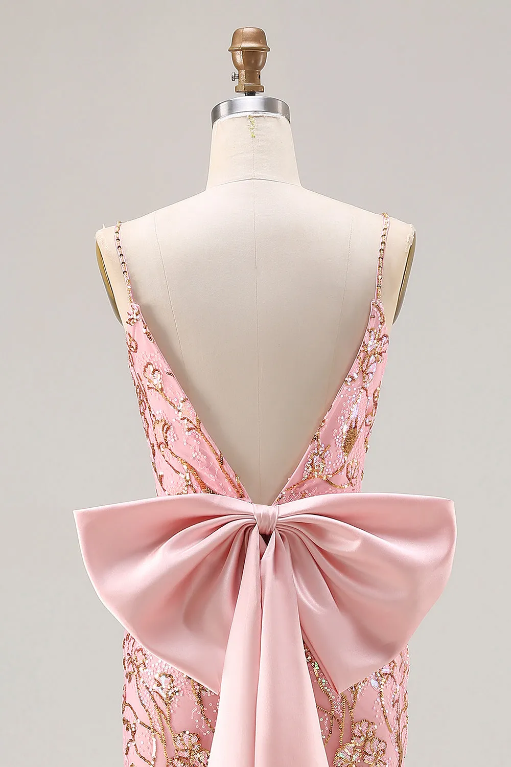 Sparkly Pink Mermaid Sequin Back Bow Long Prom Dress with Slit sold by Zapaka product image thumbnail 5