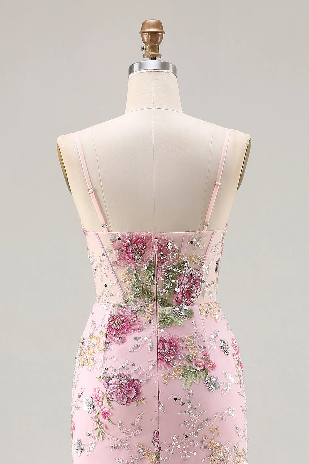 ZAPAKA Pink Mermaid Sequin Floral Tiered Long Prom Dress with Ruffle Slit sold by Zapaka product image thumbnail 5