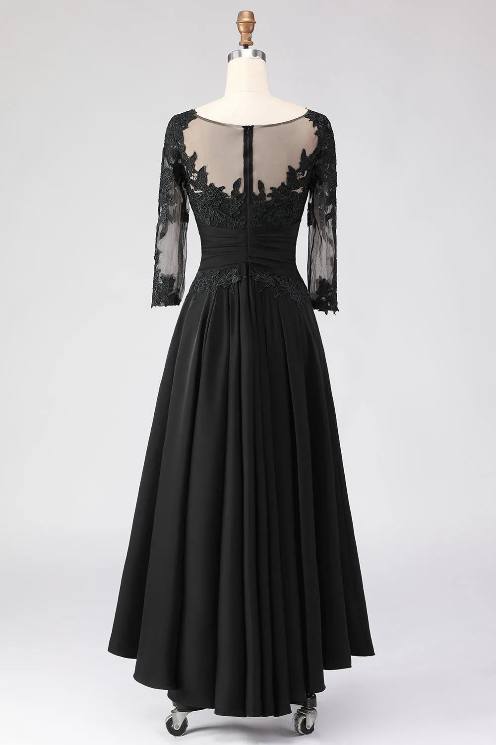 Black A Line Tea Length 3/4 Sleeve Mother of the Bride Dress with Appliques sold by Zapaka product image thumbnail 2