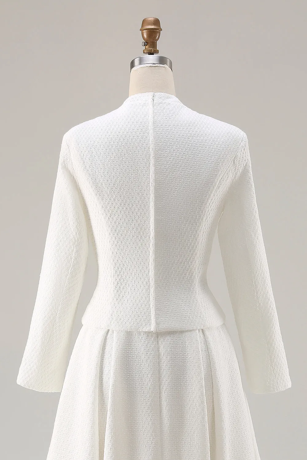 Ivory A Line Round Neck Long Sleeve Midi Work Dress sold by Zapaka product image thumbnail 5