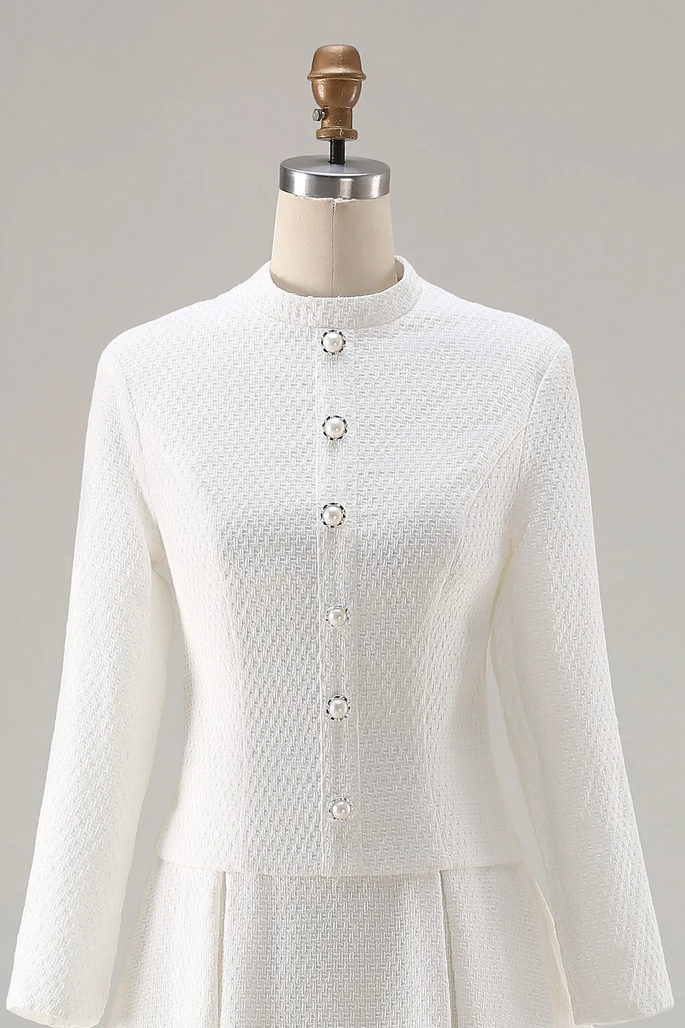 Ivory A Line Round Neck Long Sleeve Midi Work Dress sold by Zapaka product image thumbnail 4