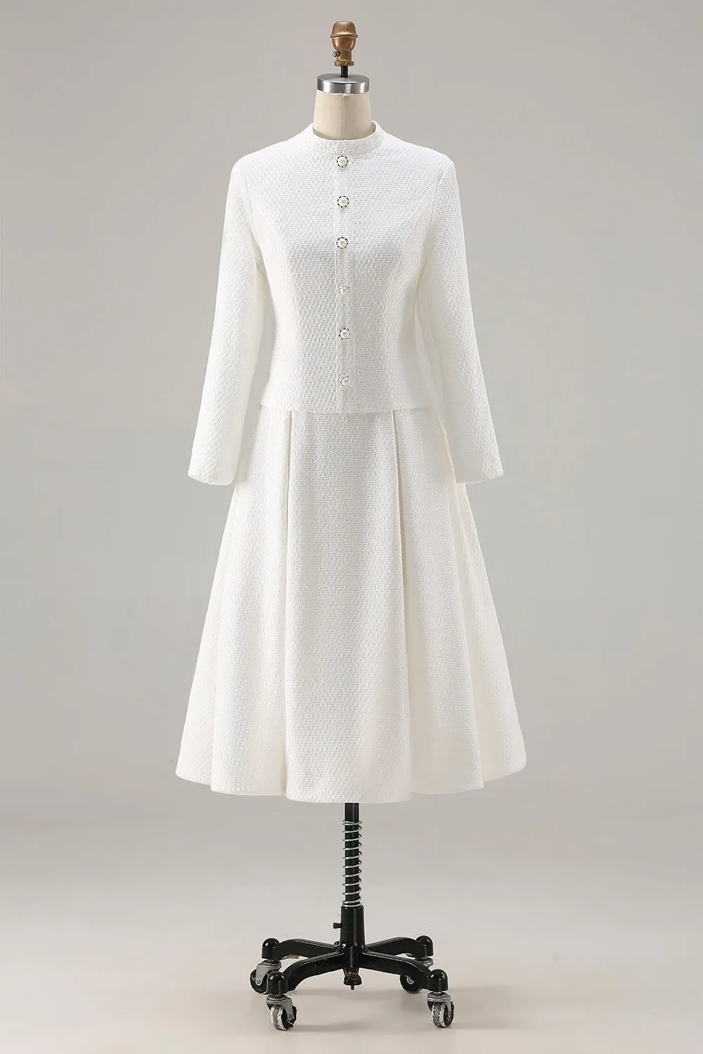 Ivory A Line Round Neck Long Sleeve Midi Work Dress sold by Zapaka