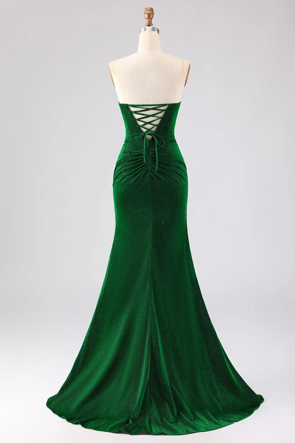 Strapless Mermaid Dark Green Ruched Satin Long Prom Dress with Lace Up Back sold by Zapaka product image thumbnail 2