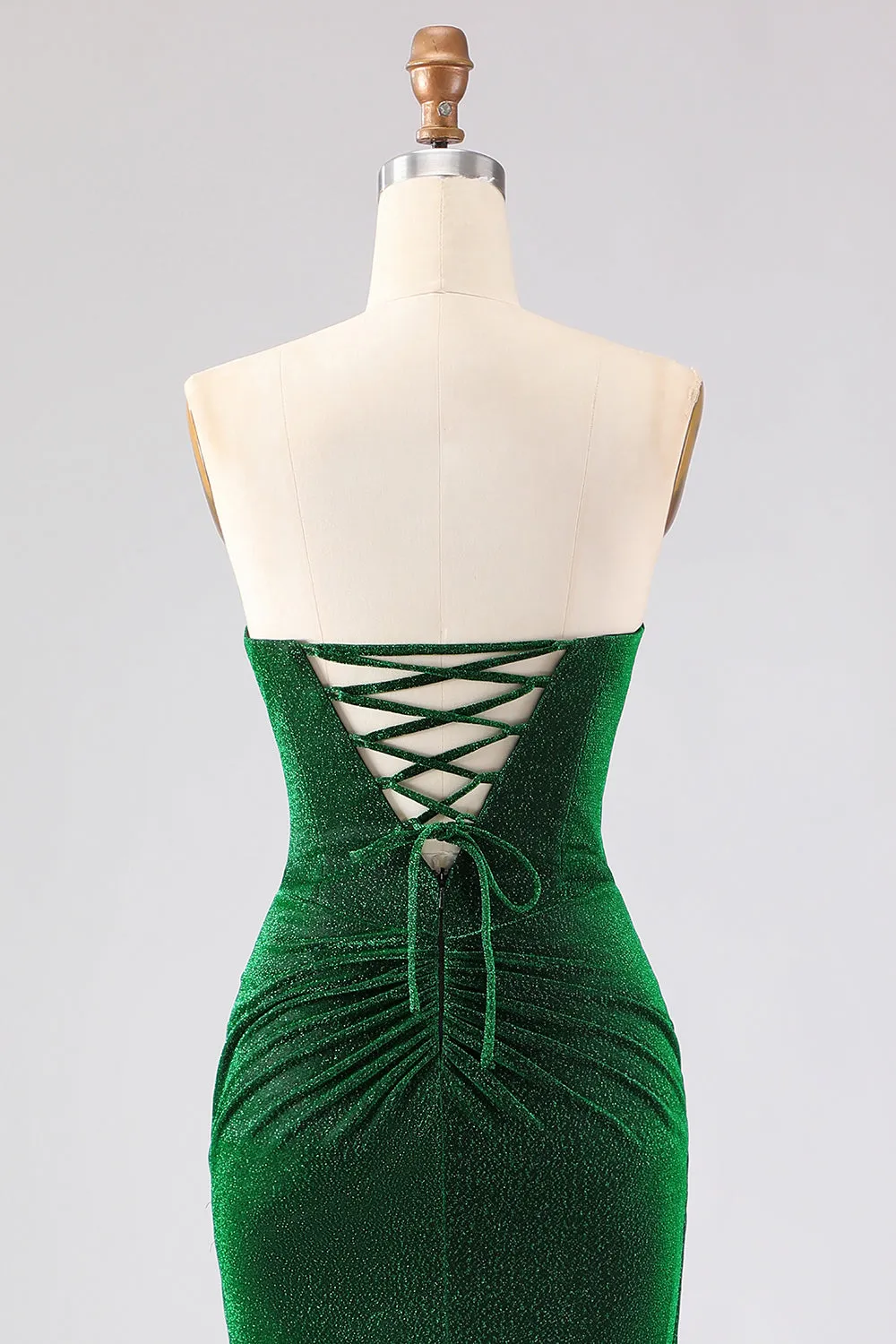 Strapless Mermaid Dark Green Ruched Satin Long Prom Dress with Lace Up Back sold by Zapaka product image thumbnail 5