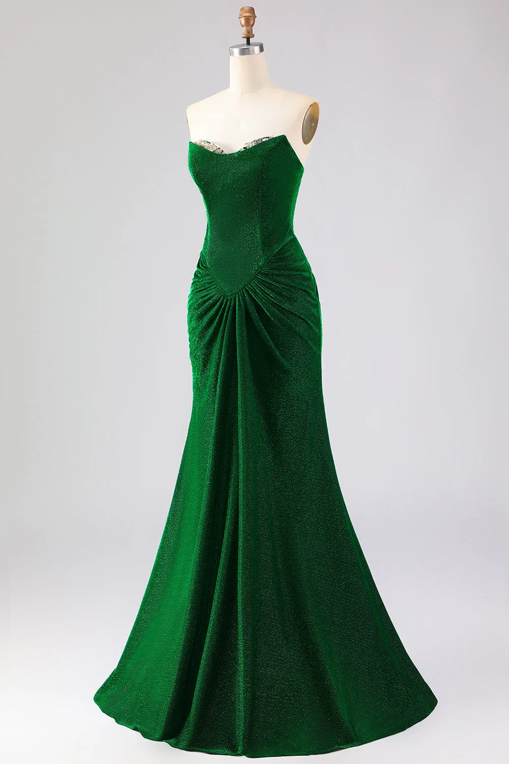 Strapless Mermaid Dark Green Ruched Satin Long Prom Dress with Lace Up Back sold by Zapaka product image thumbnail 3