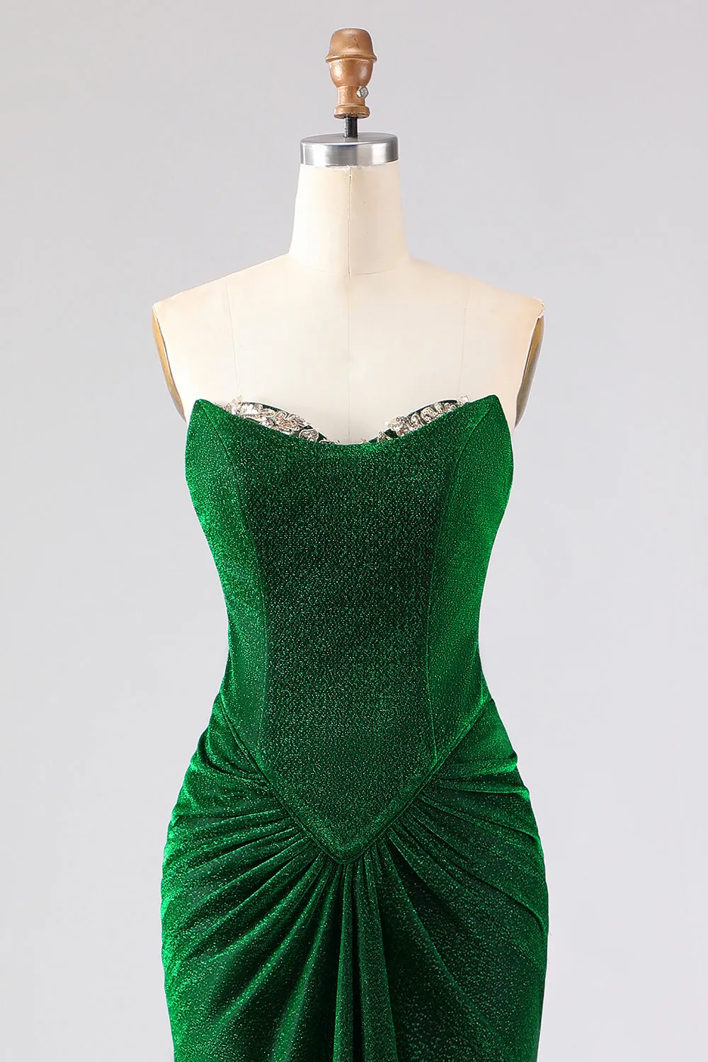 Strapless Mermaid Dark Green Ruched Satin Long Prom Dress with Lace Up Back sold by Zapaka product image thumbnail 4