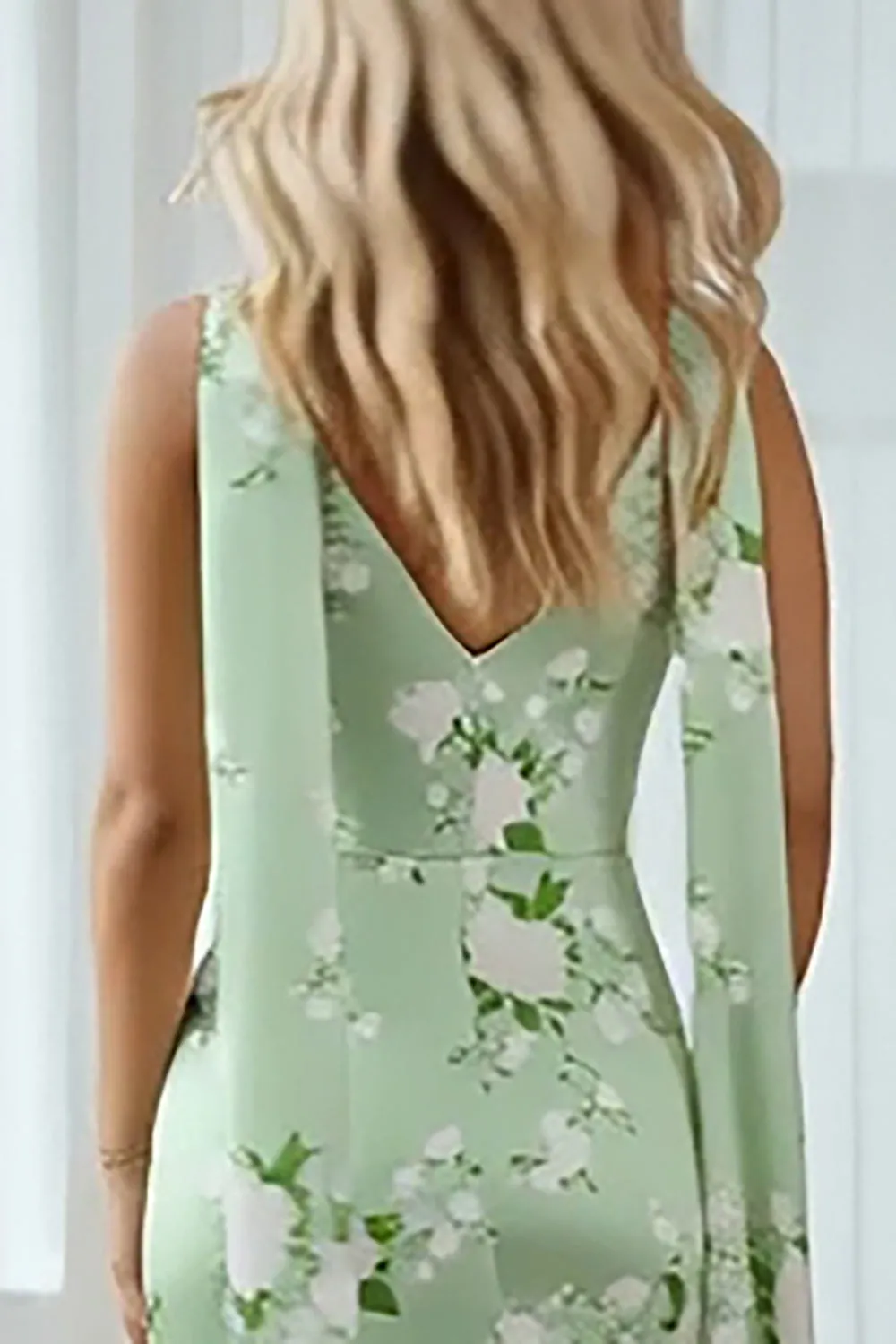 Mermaid Sage Green Print Floral Long Convertible Dress with Streamer sold by Zapaka product image thumbnail 4