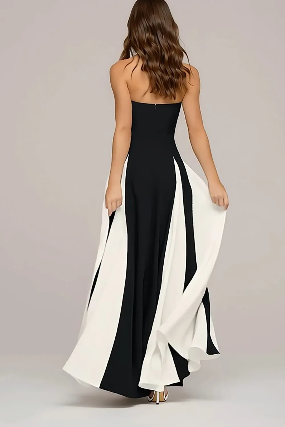 Elegant Black and White A Line Strapless Maxi Dress sold by Zapaka product image thumbnail 2