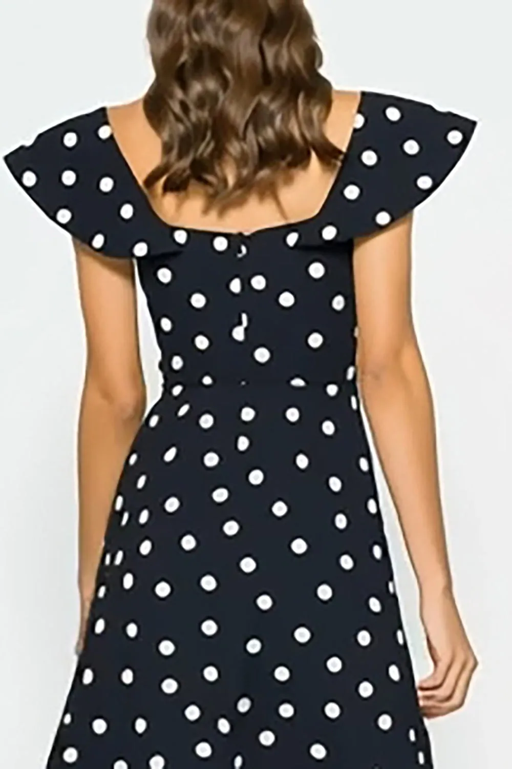 Black and White A Line Flutter Sleeves Long Polka Dots Dress sold by Zapaka product image thumbnail 4