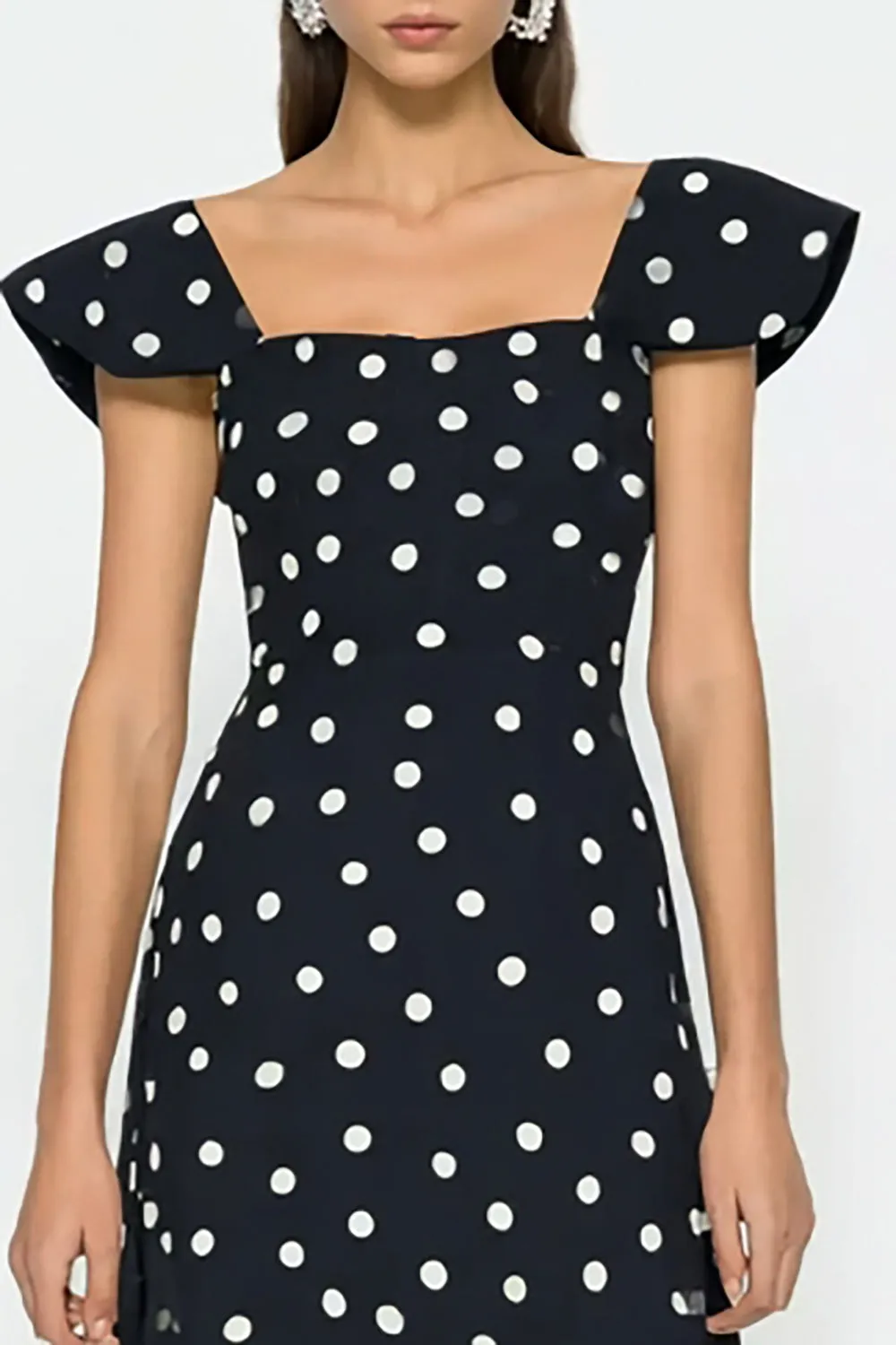 Black and White A Line Flutter Sleeves Long Polka Dots Dress sold by Zapaka product image thumbnail 3