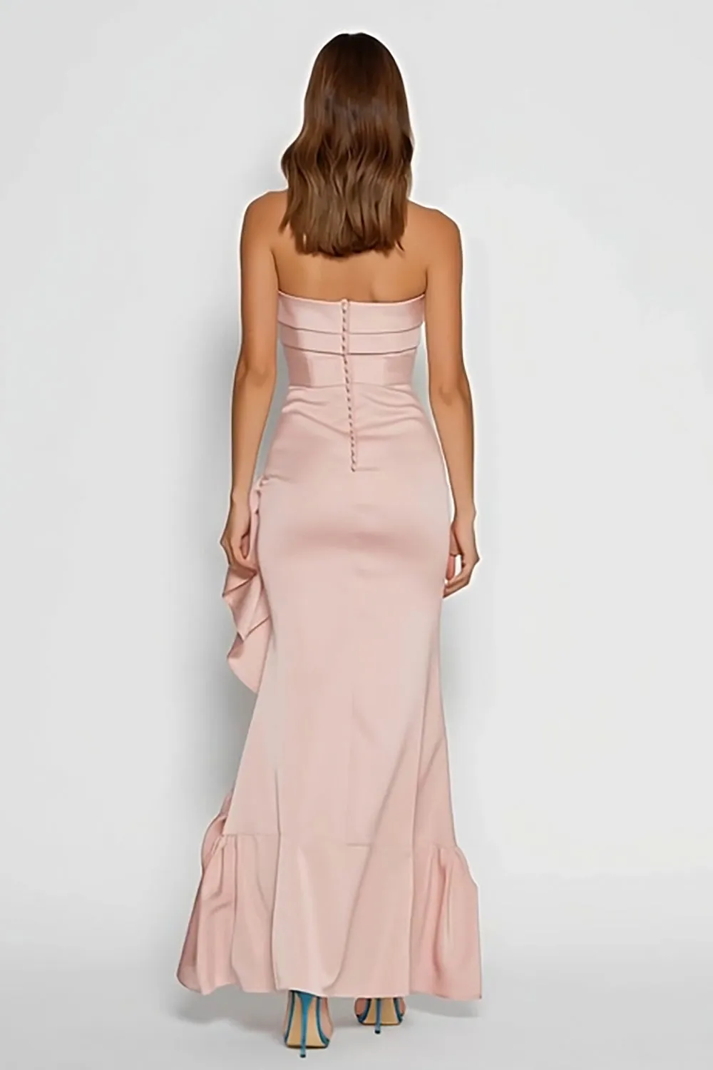 Strapless Pink Sheath Long Satin Dress with Ruffles sold by Zapaka product image thumbnail 2