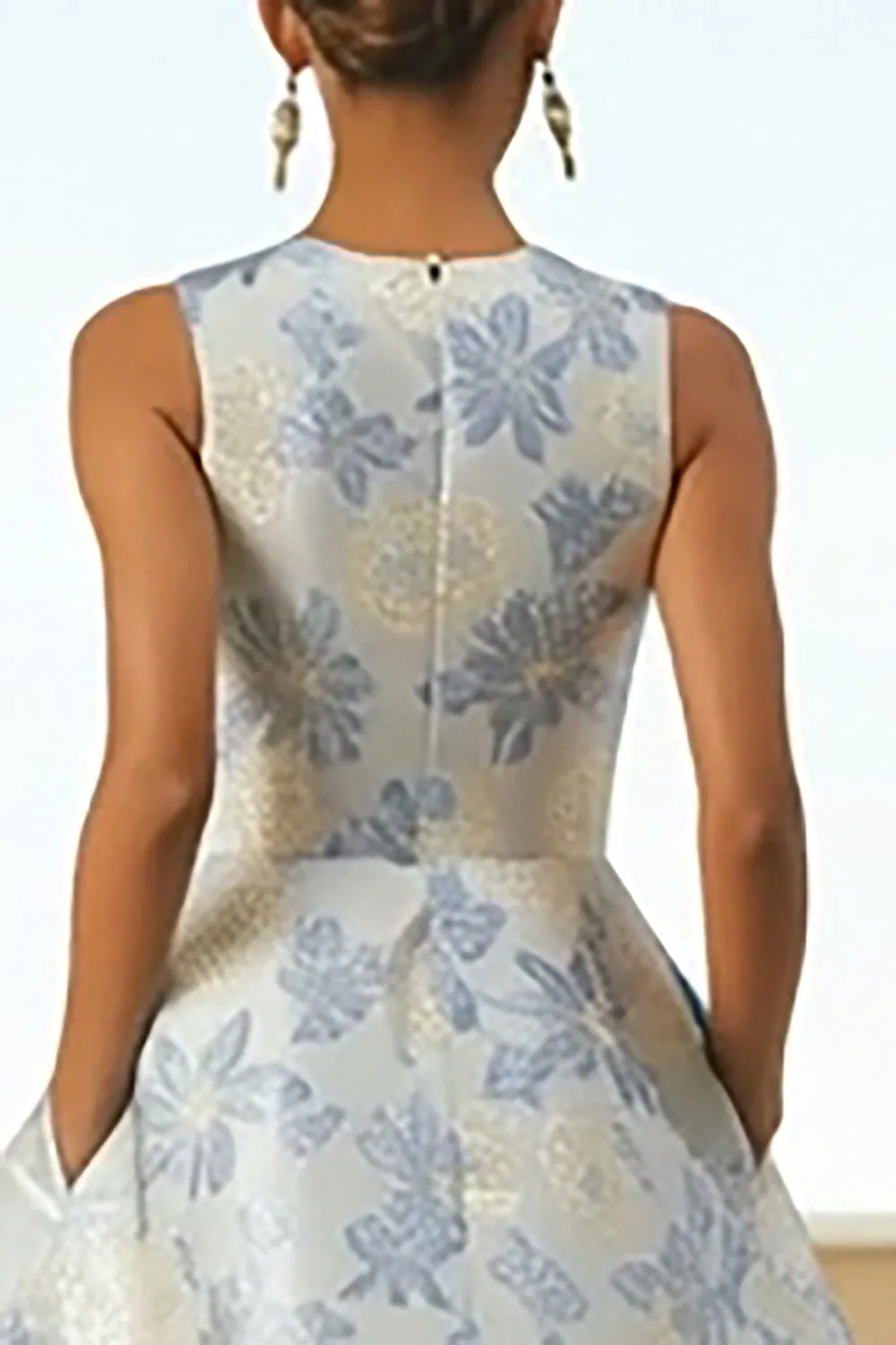 Dusty Blue A Line Floral Long Jacquard Dress with Pockets sold by Zapaka product image thumbnail 4