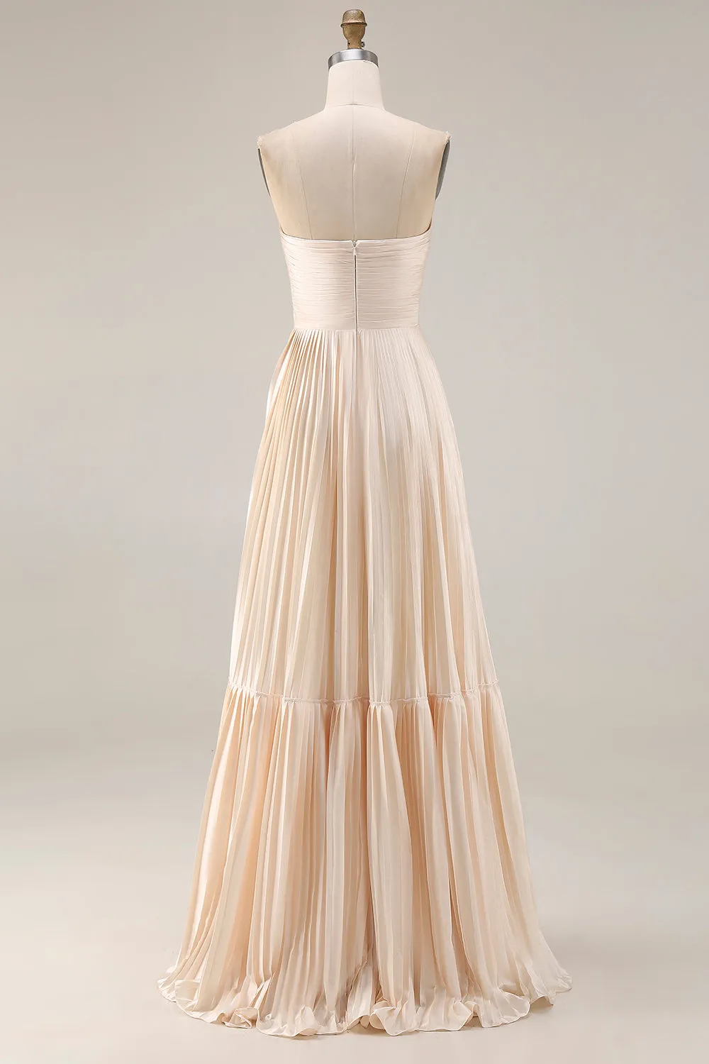 Champagne Strapless A Line Pleated Long Wedding Guest Dress sold by Zapaka product image thumbnail 2