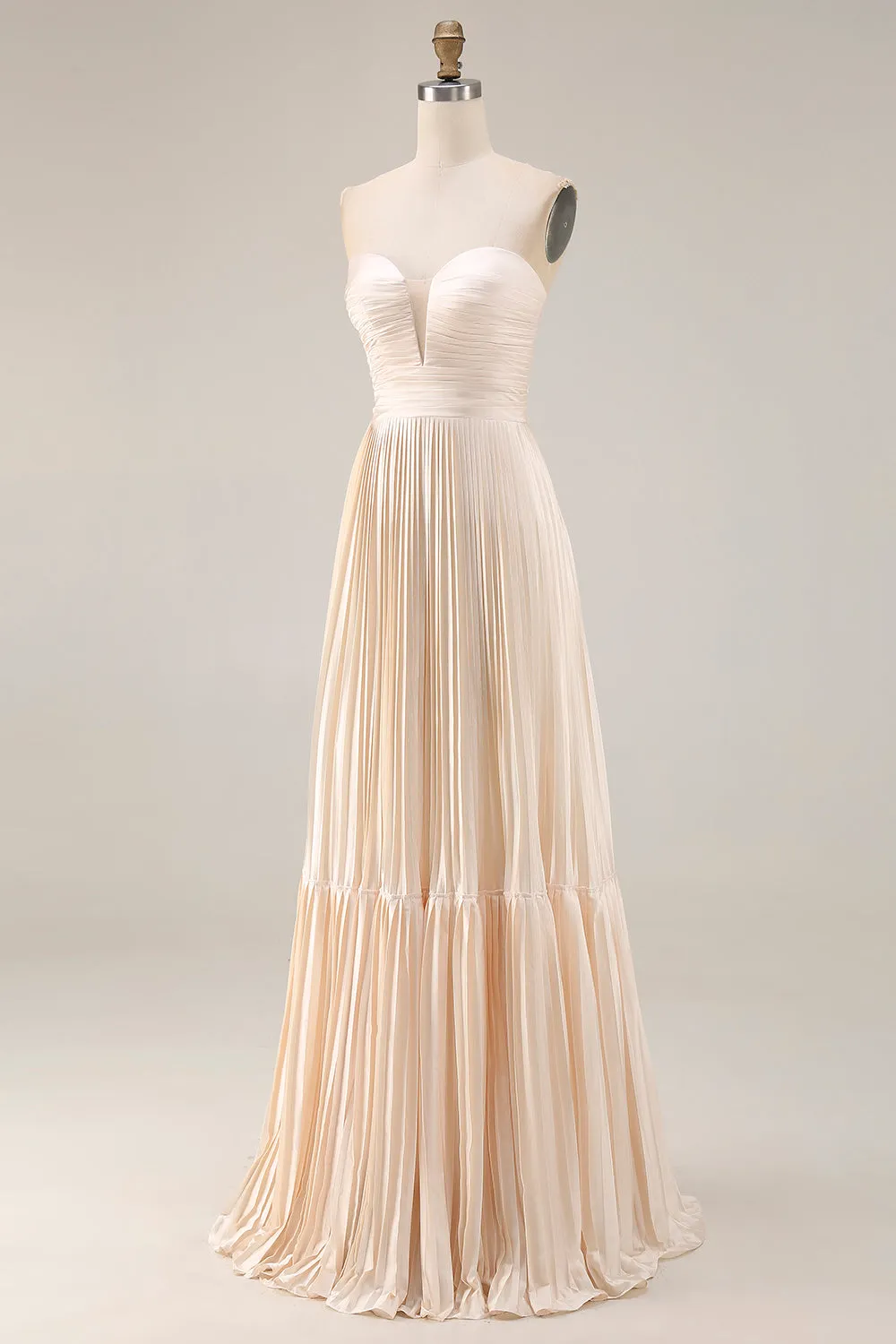 Champagne Strapless A Line Pleated Long Wedding Guest Dress sold by Zapaka product image thumbnail 5