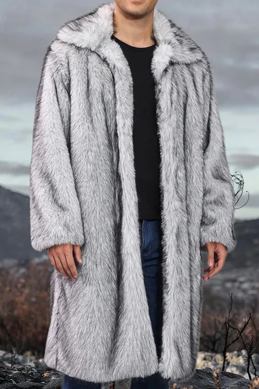 White Shawl Lapel Faux Fur Long Men's Coat sold by Zapaka