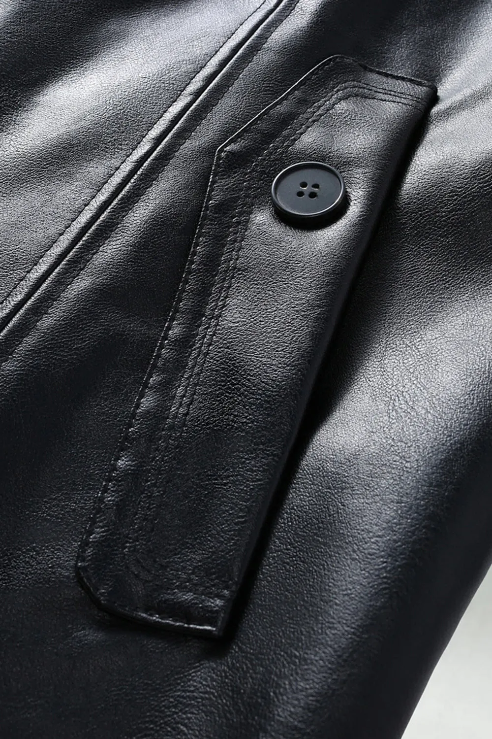 Black Leather Notched Lapel Men's Trench Coat with Belt sold by Zapaka product image thumbnail 3
