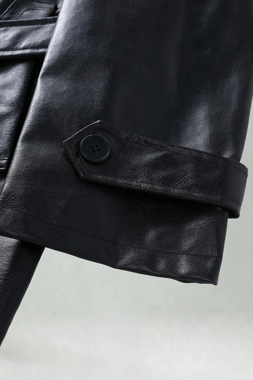 Black Leather Notched Lapel Men's Trench Coat with Belt sold by Zapaka product image thumbnail 4