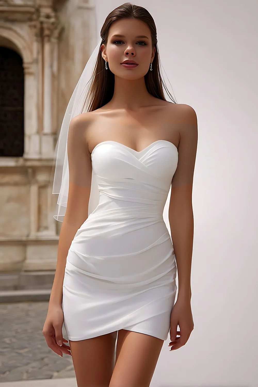 Sweetheart White Bodycon Mini Wedding Dress sold by Zapaka