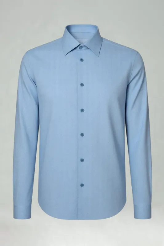 Men's Blue Grey Point Collar Long Sleeves Suits Shirt sold by Zapaka